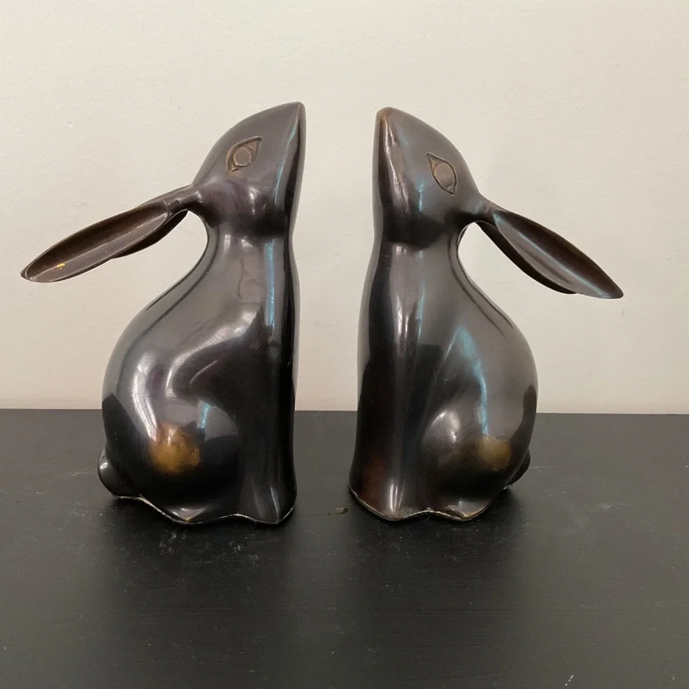 Restoration Hardware Set of 2 Metal Bunny Rabbit Bookends with Bronze Finish